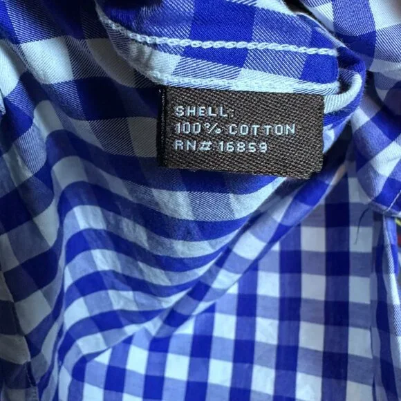 J. McLaughlin Women 12 Check Plaid White Blue Button Down Cotton Casual Shirt - Picture 7 of 8